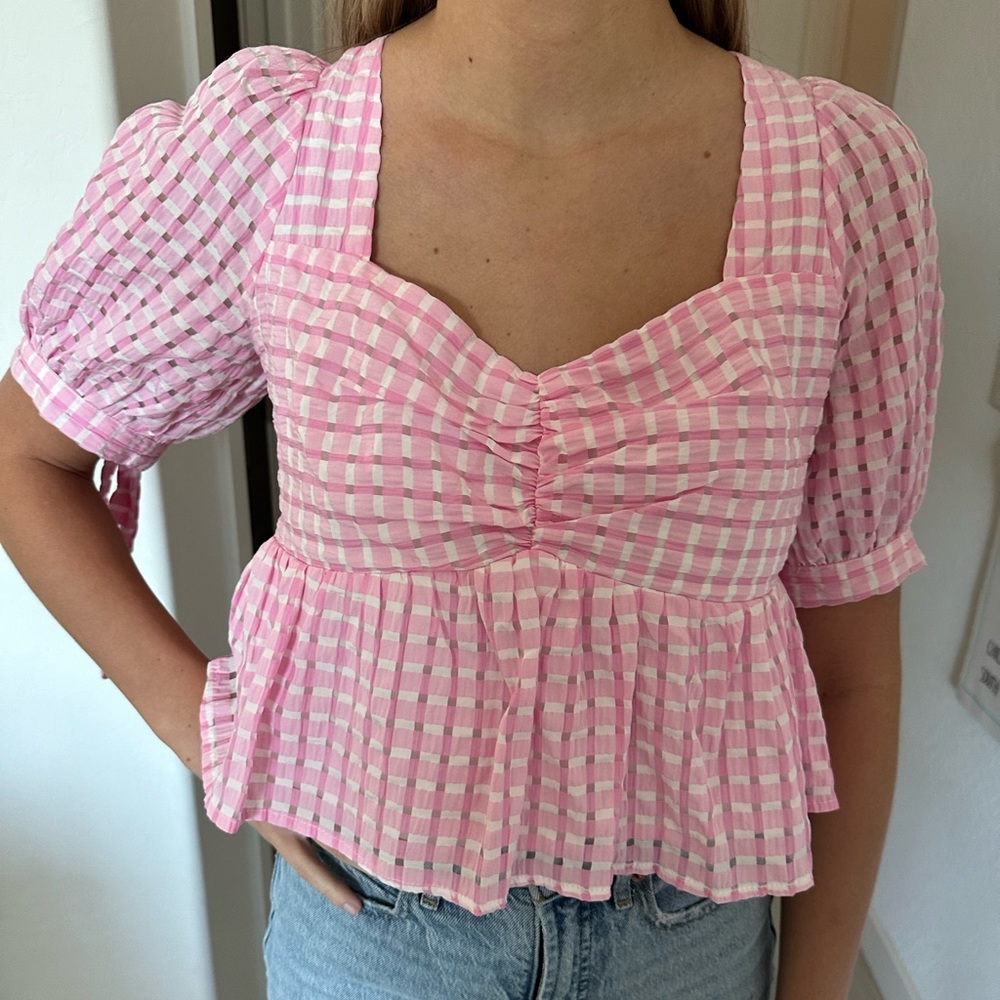 Altar'd State Pink Checkered Blouse